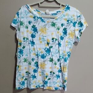 McKinley Floral Print Women's Top - White, Blue, Yellow Size Large